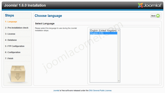 หน้าติดตั้ง Joomla 1.6 เบต้า 1